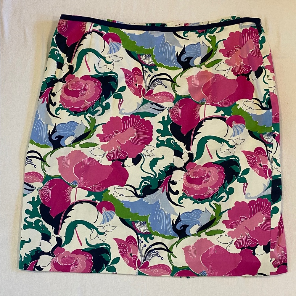 Talbots pink, navy and green, fully lined floral skirt
